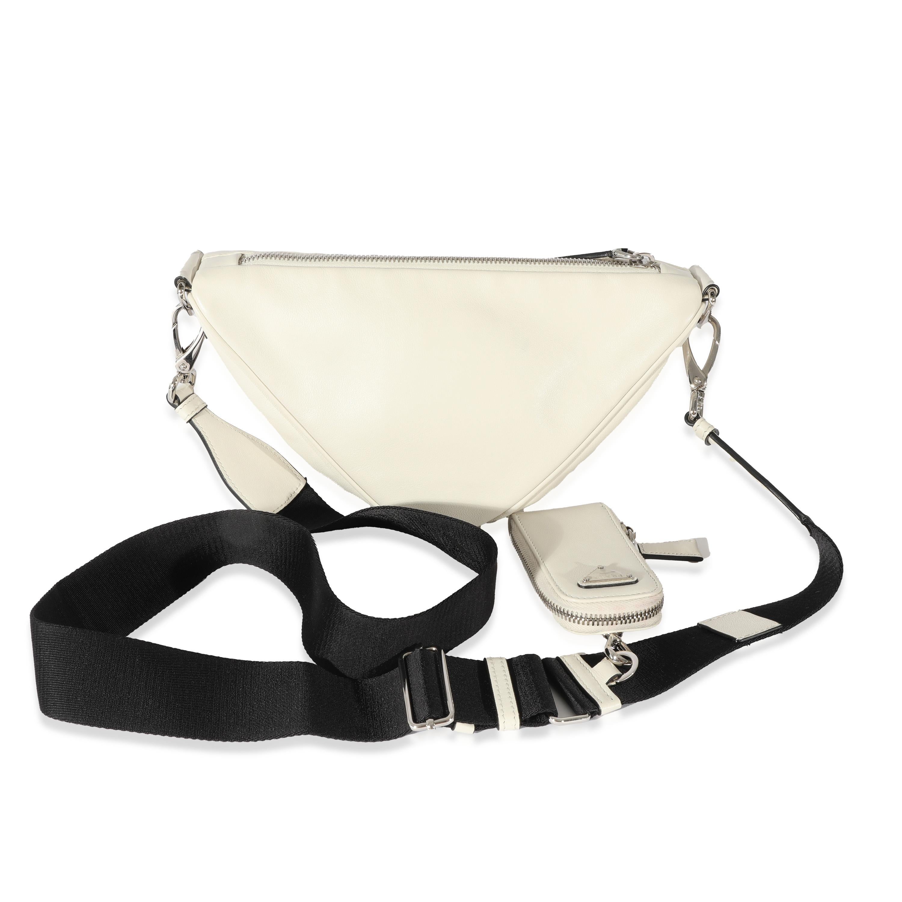 Prada White Leather Triangle Crossbody Bag In Excellent Condition In New York, NY