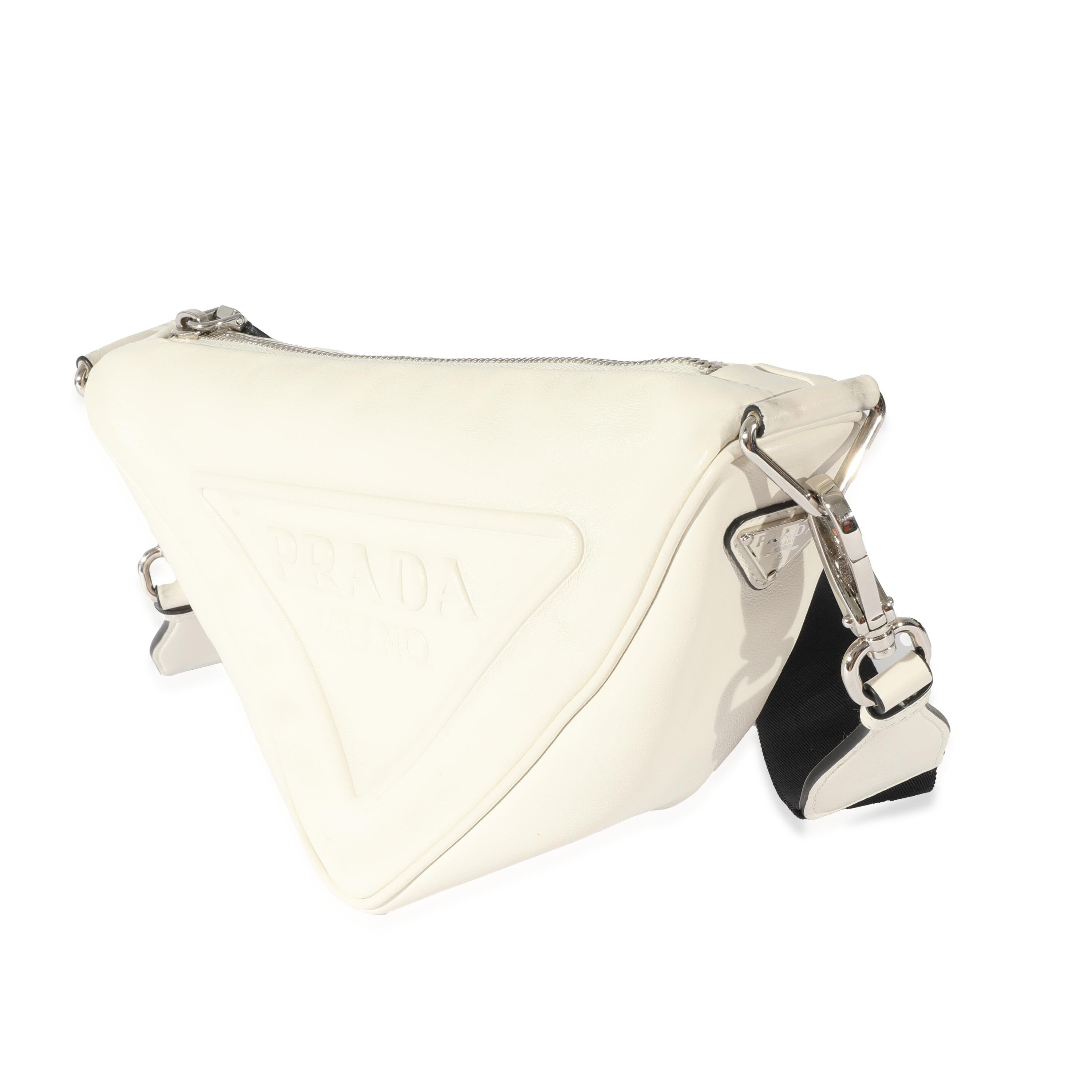 Women's Prada White Leather Triangle Crossbody Bag For Sale