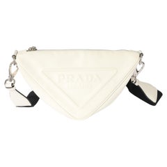 Used Prada White Leather Triangle Crossbody Bag