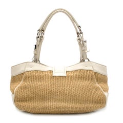 Prada White Leather Wicker Hand Bag One size