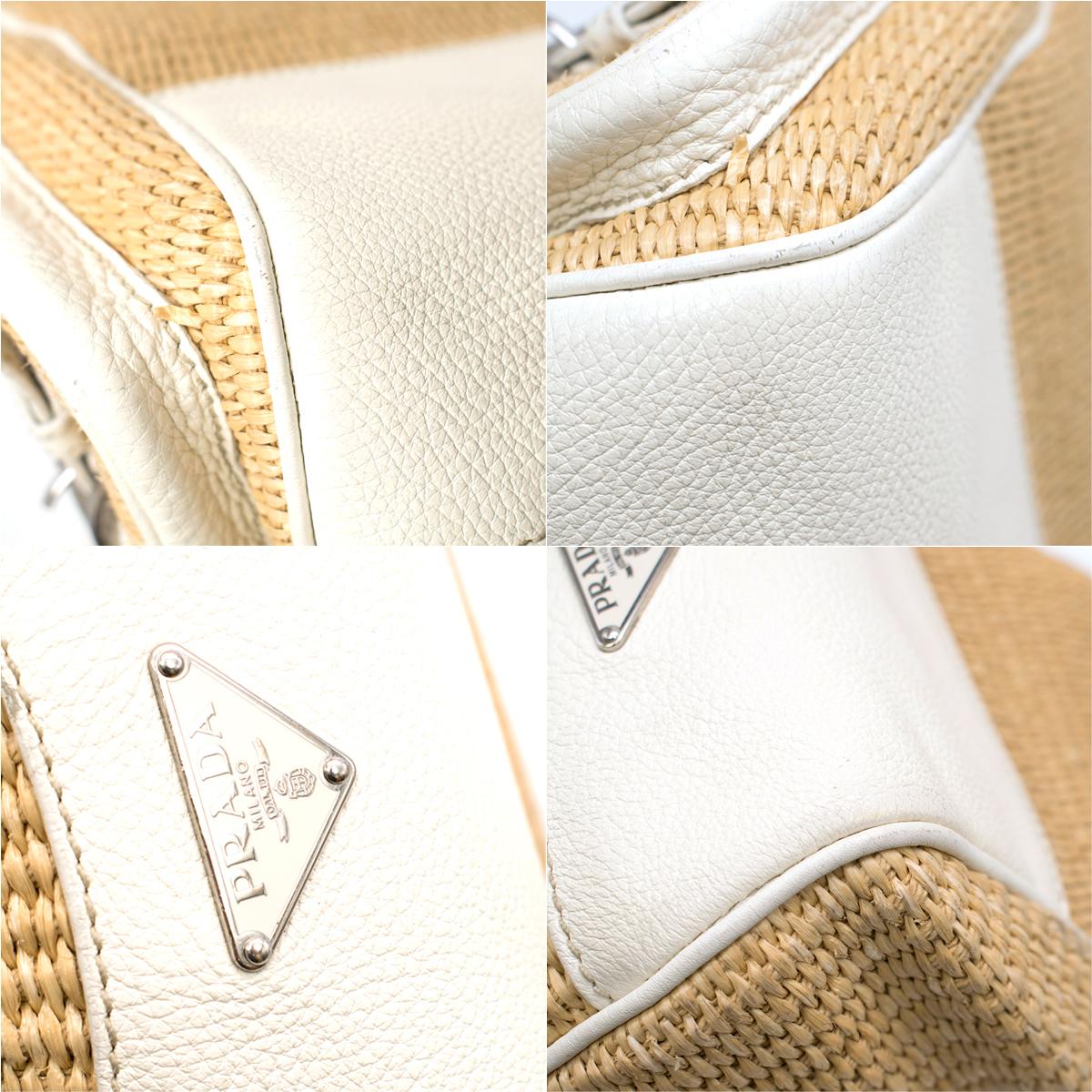 Prada White Leather Wicker Hand Bag One size 4