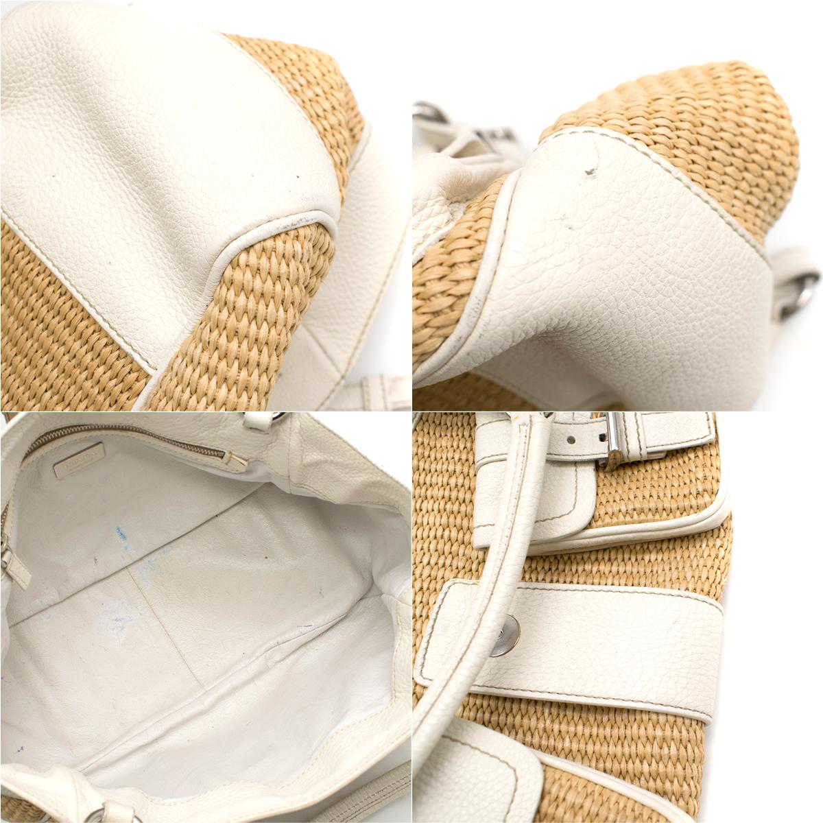 Prada White Leather Wicker Hand Bag One size 5