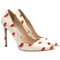 Prada White Lips-print Leather Pumps SIZE 35.5