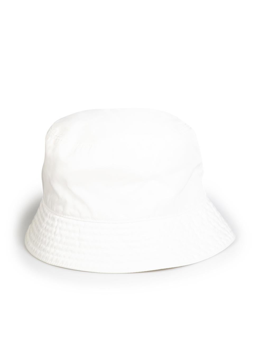 Gray Prada White Logo Plaque Nylon Bucket Hat