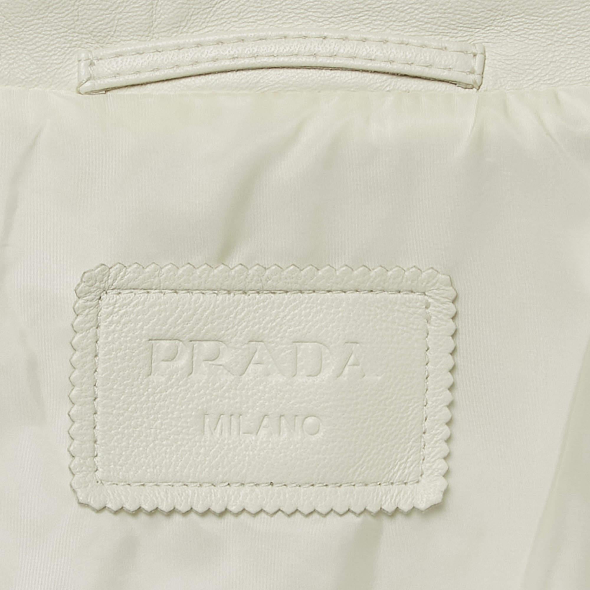 Women's Prada White Nappa Leather Biker Jacket S For Sale