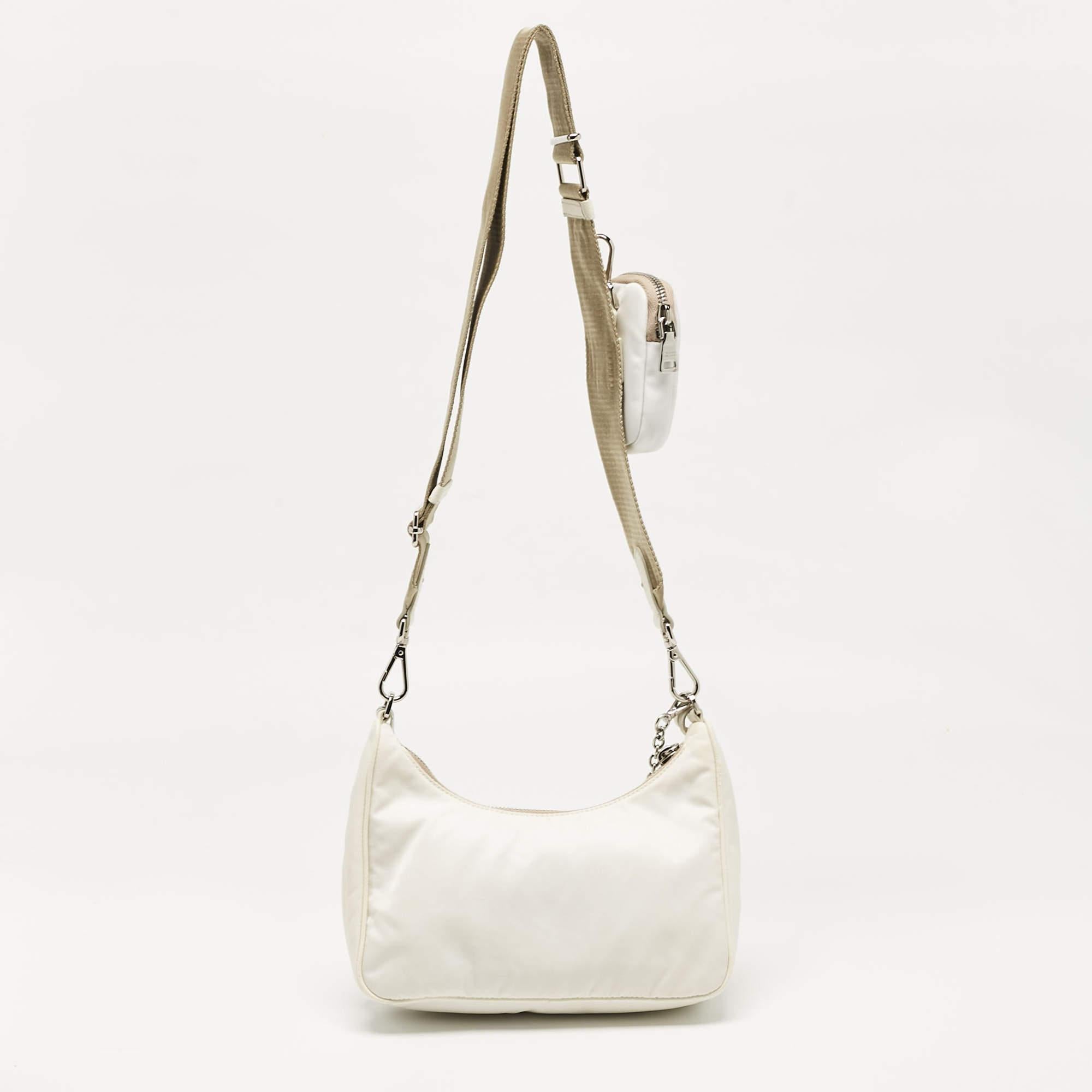 Prada Weiße Baguette-Tasche aus Nylon und Leder Re-Edition 2005 Damen