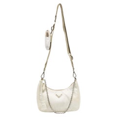 Prada White Nylon and Leather Re-Edition 2005 Baguette Bag