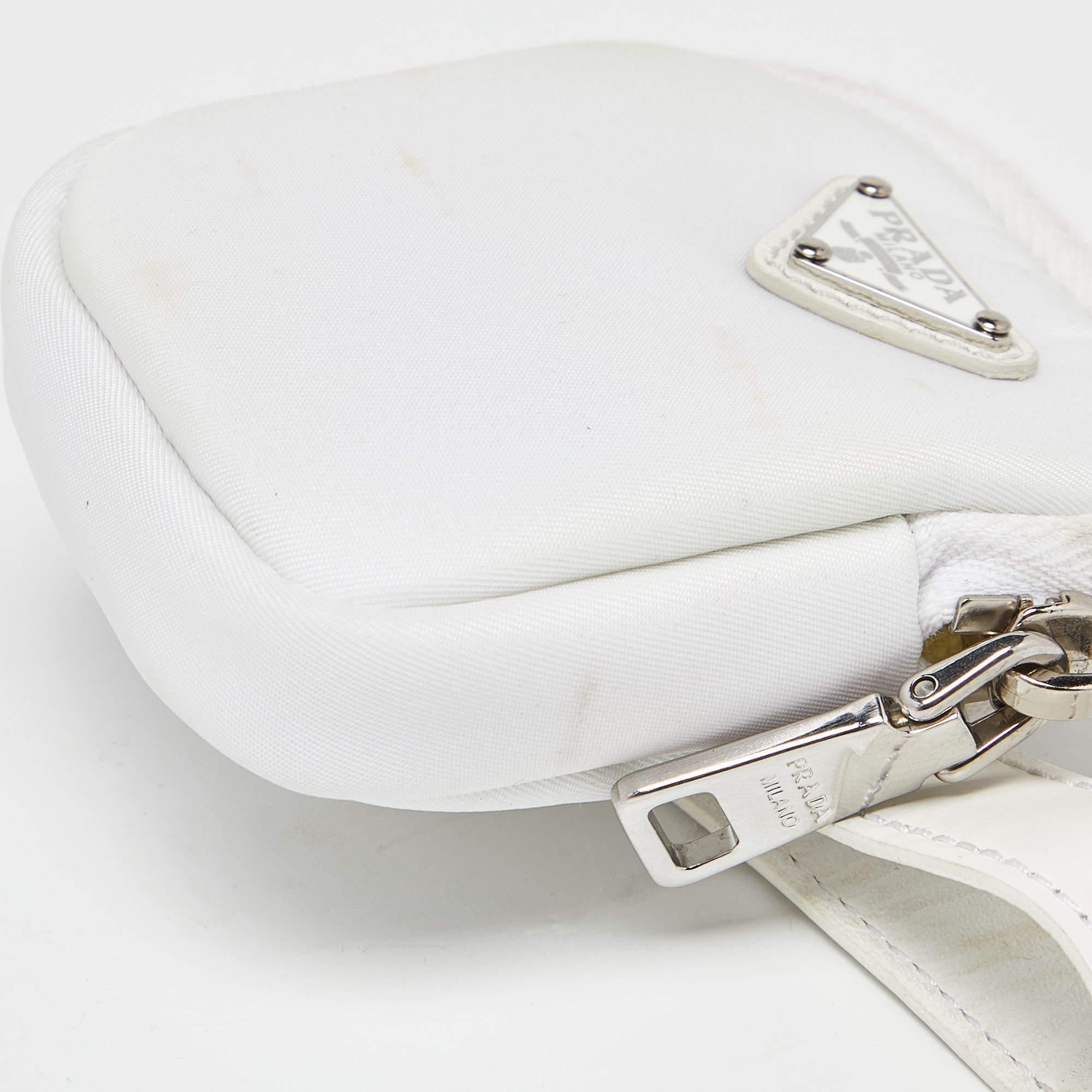 Prada White Nylon and Leather Strap Pouch 3