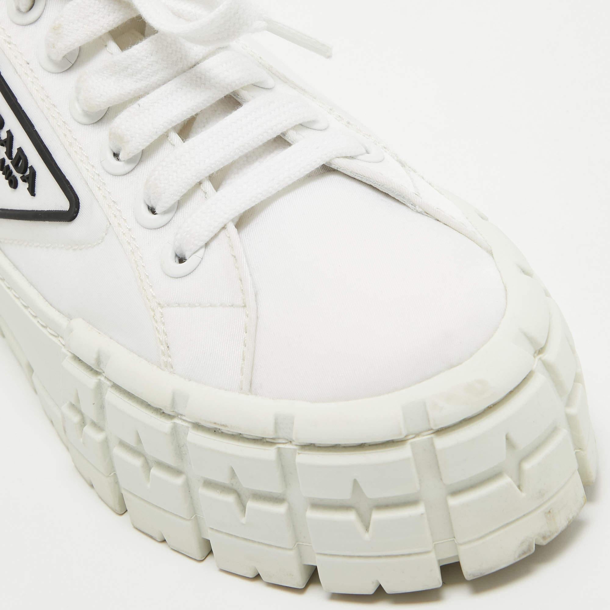 Prada White Nylon Gabardine Double Wheel Sneakers Size 39.5 1