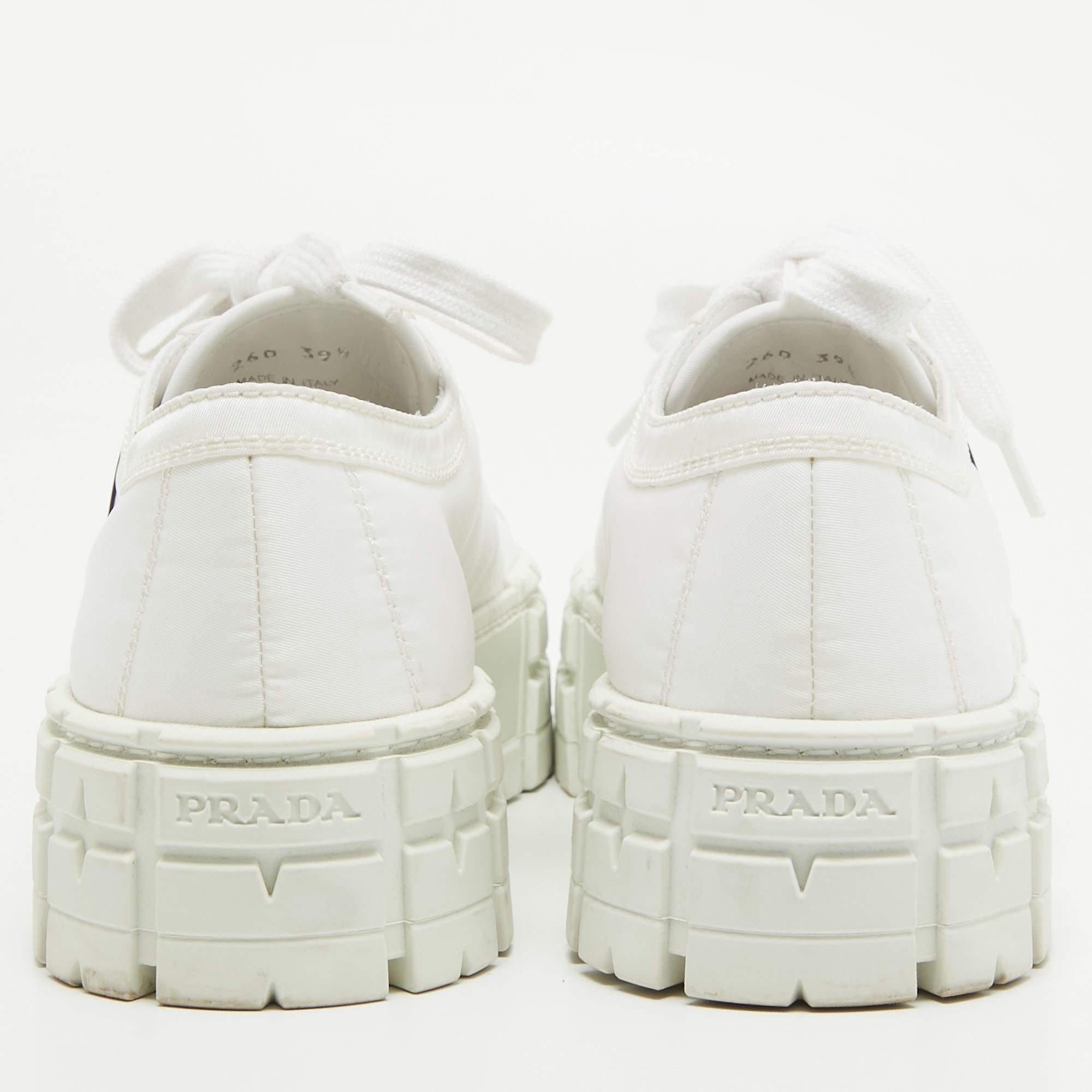 Prada White Nylon Gabardine Double Wheel Sneakers Size 39.5 2