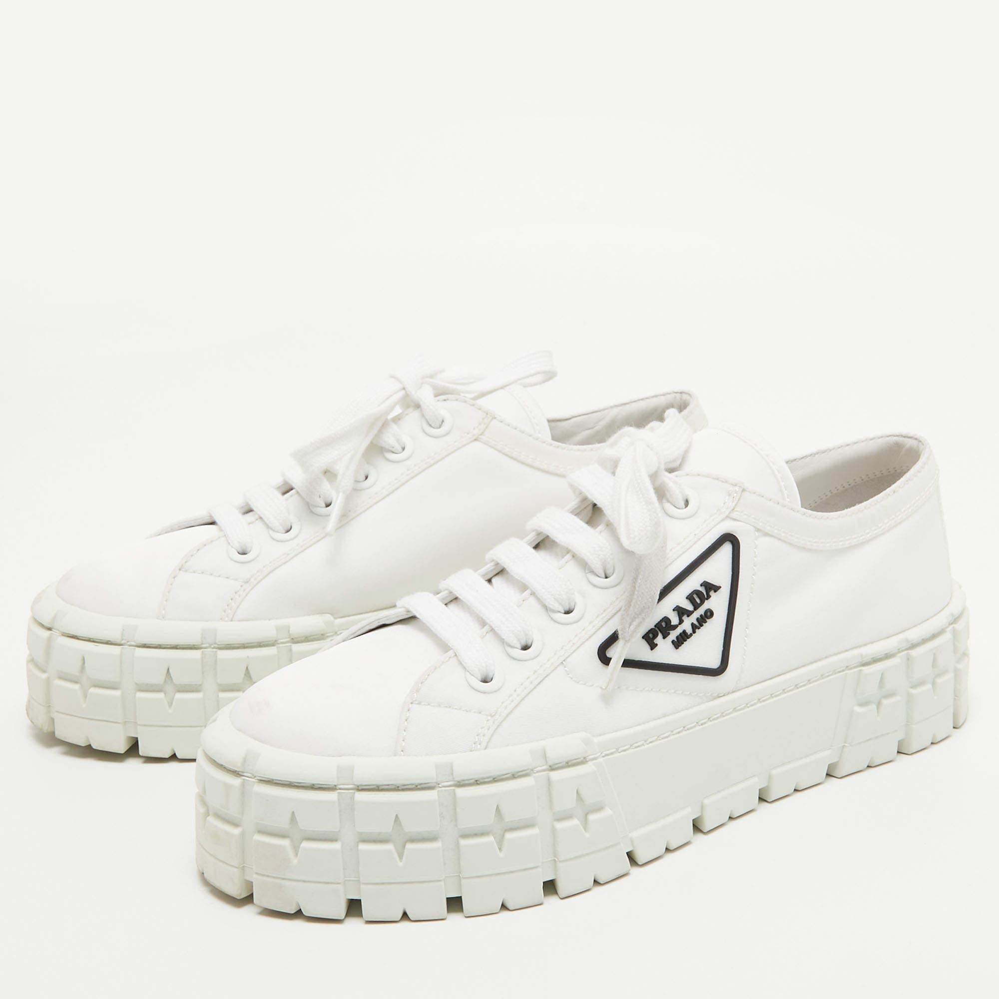 Prada White Nylon Gabardine Double Wheel Sneakers Size 39.5 3