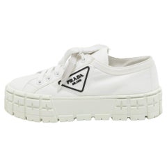 Prada White Nylon Gabardine Double Wheel Sneakers Size 39.5