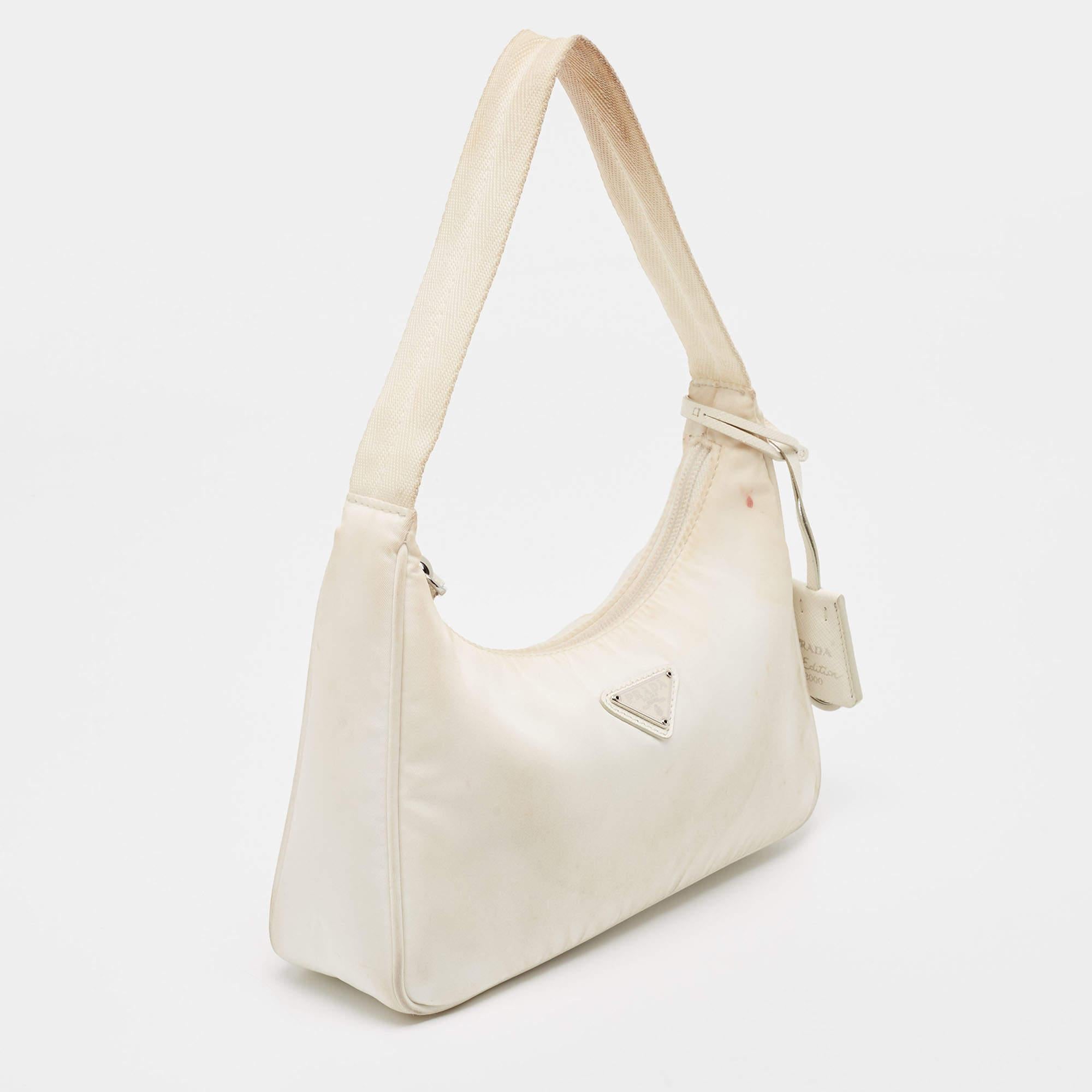 Prada White Nylon Mini Re-Edition 2000 Shoulder Bag For Sale 1