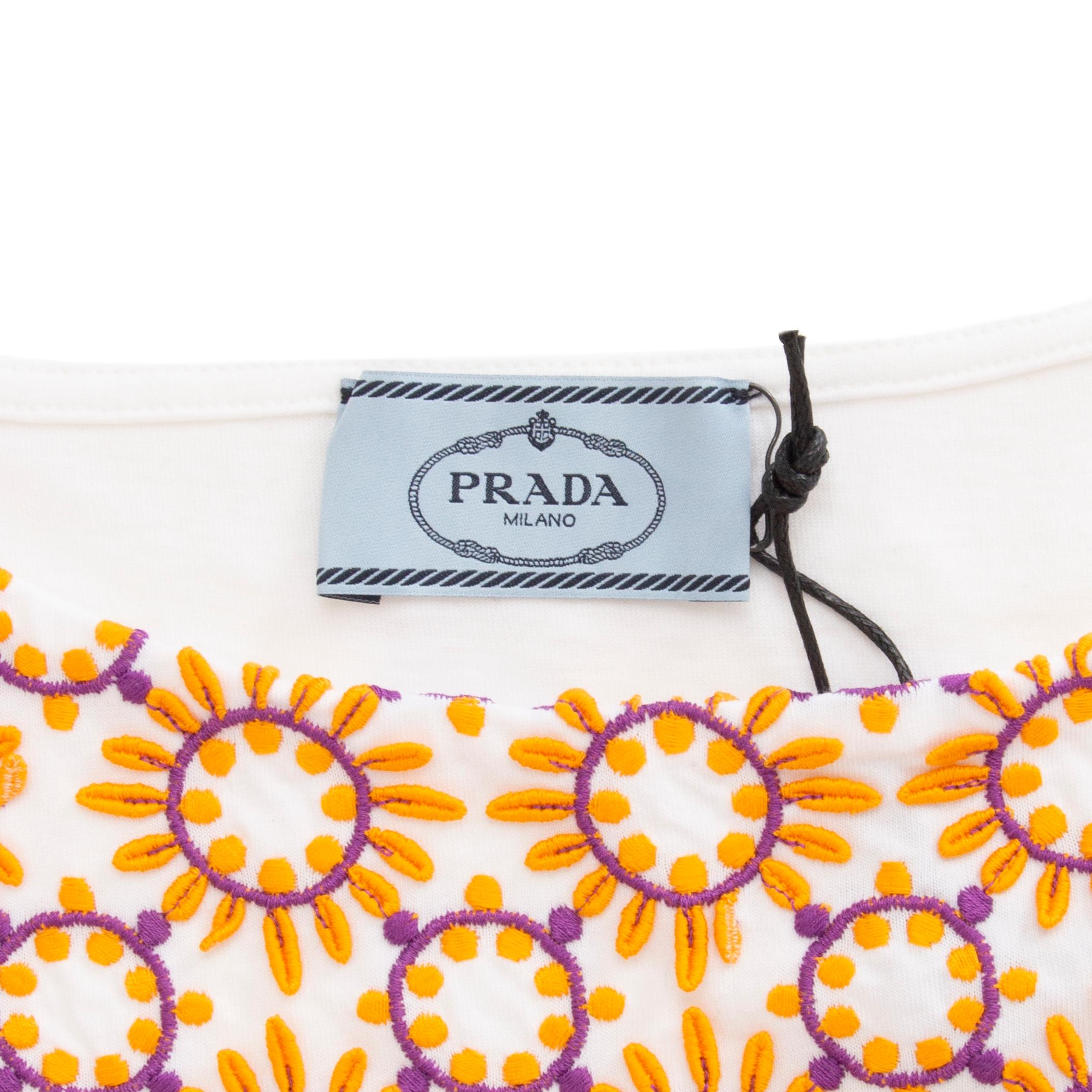 Beige PRADA white orange purple silk EMBROIDERED Tank Top Shirt 38 XS