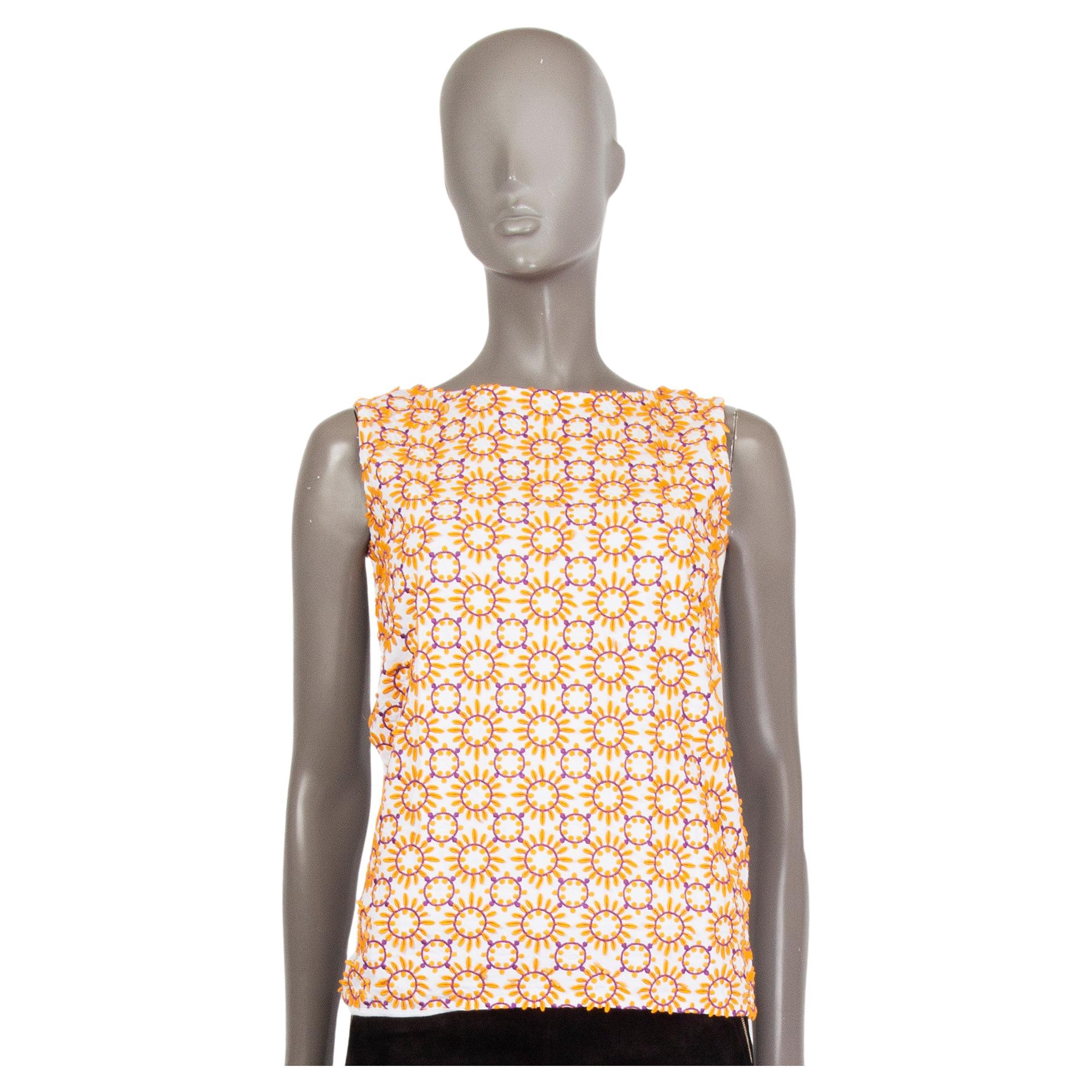 PRADA white orange purple silk EMBROIDERED Tank Top Shirt 38 XS