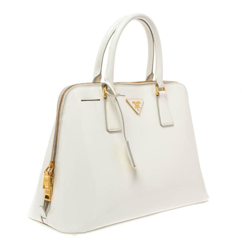 Women's Prada White Patent Leather Large Promenade Satchel