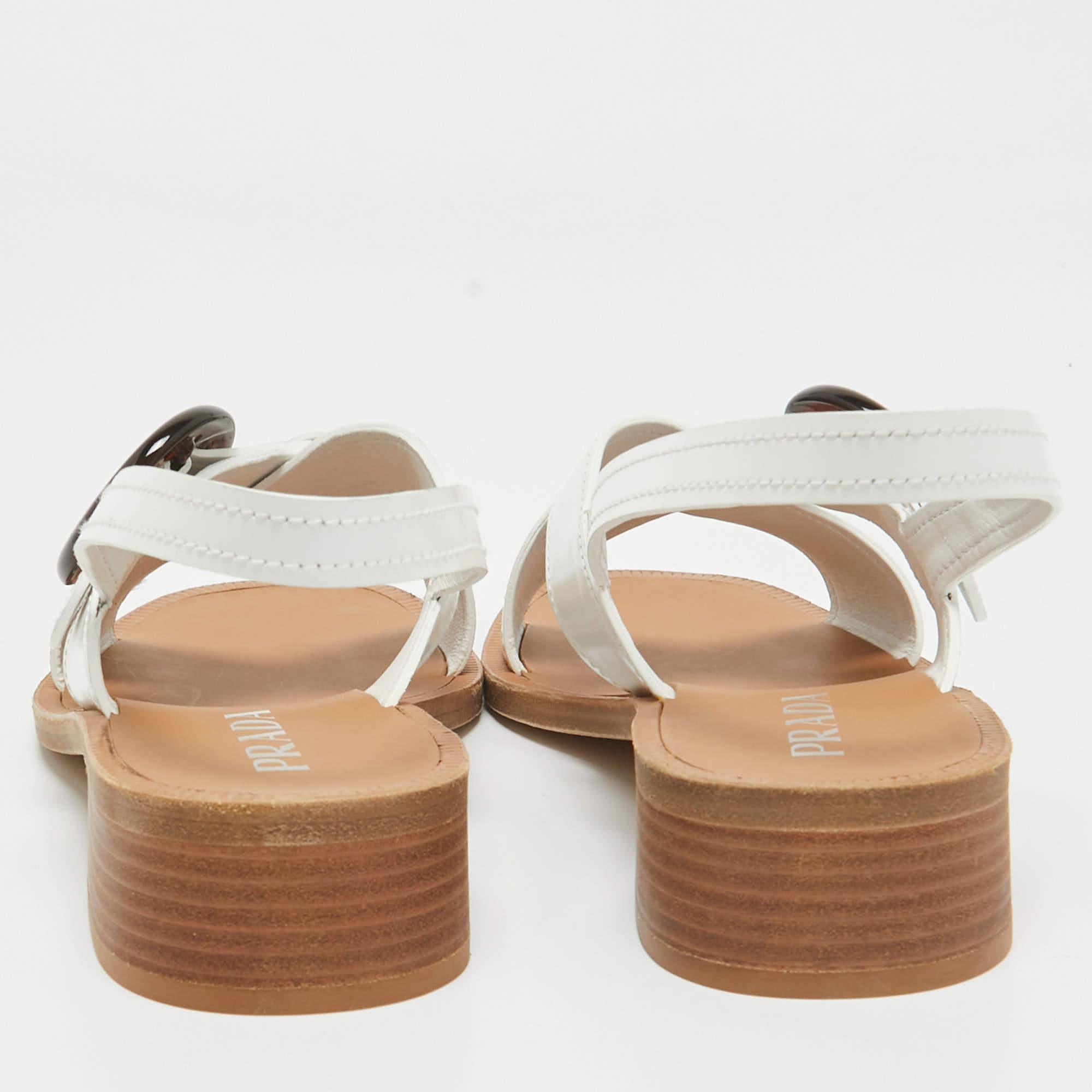 Prada White Patent Leather Slingback Sandals 41 1
