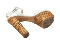 Prada White Patent Leather & Straw Platform Sandals