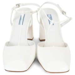 PRADA white patent leather T-BAR BLOCK HEEL Slingbacks Shoes 39