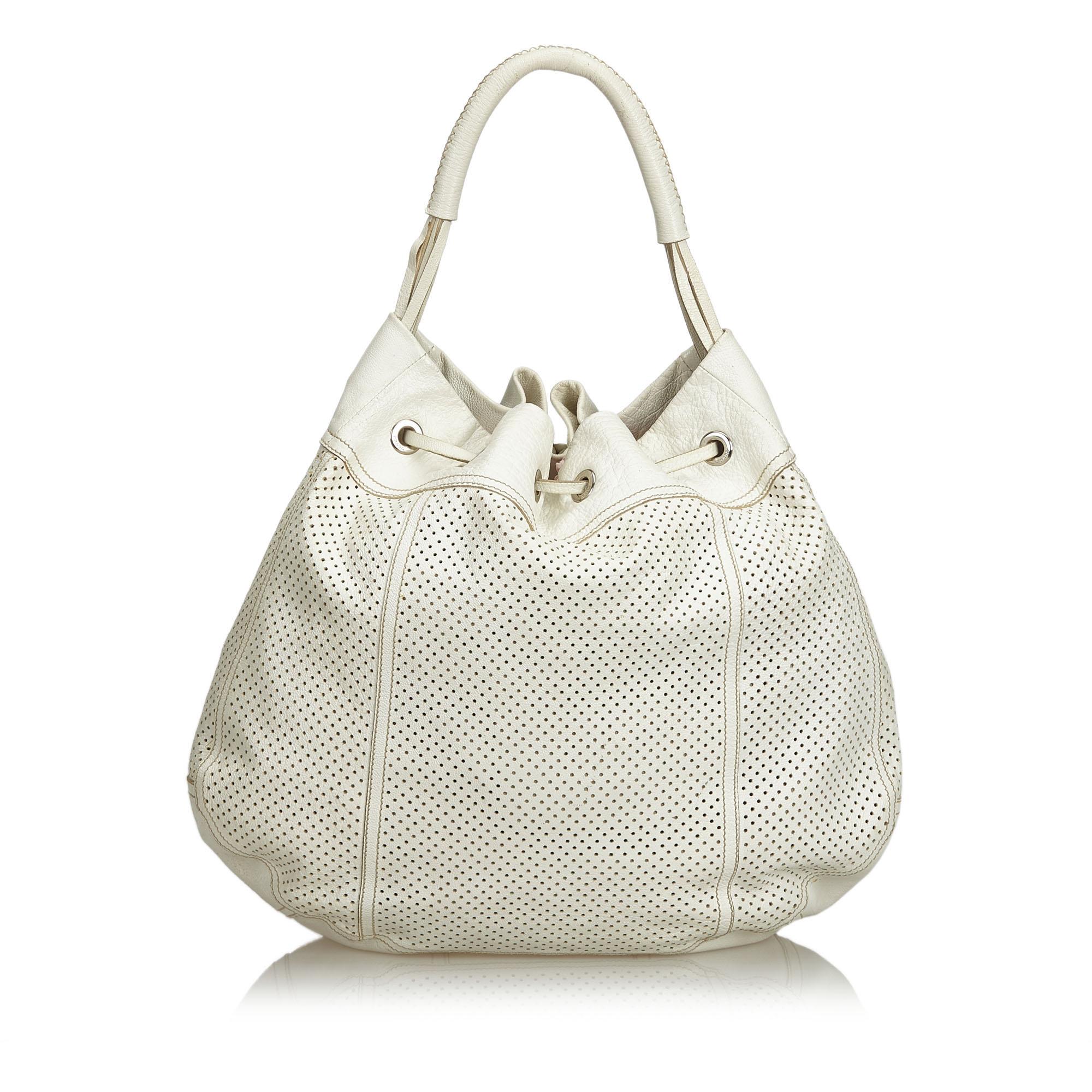 Prada White Perforated Leather Hobo In Good Condition In Orlando, FL
