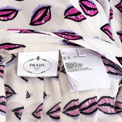 PRADA white & pink viscose 2017 LIP PRINT PLEATED Skirt 44 L