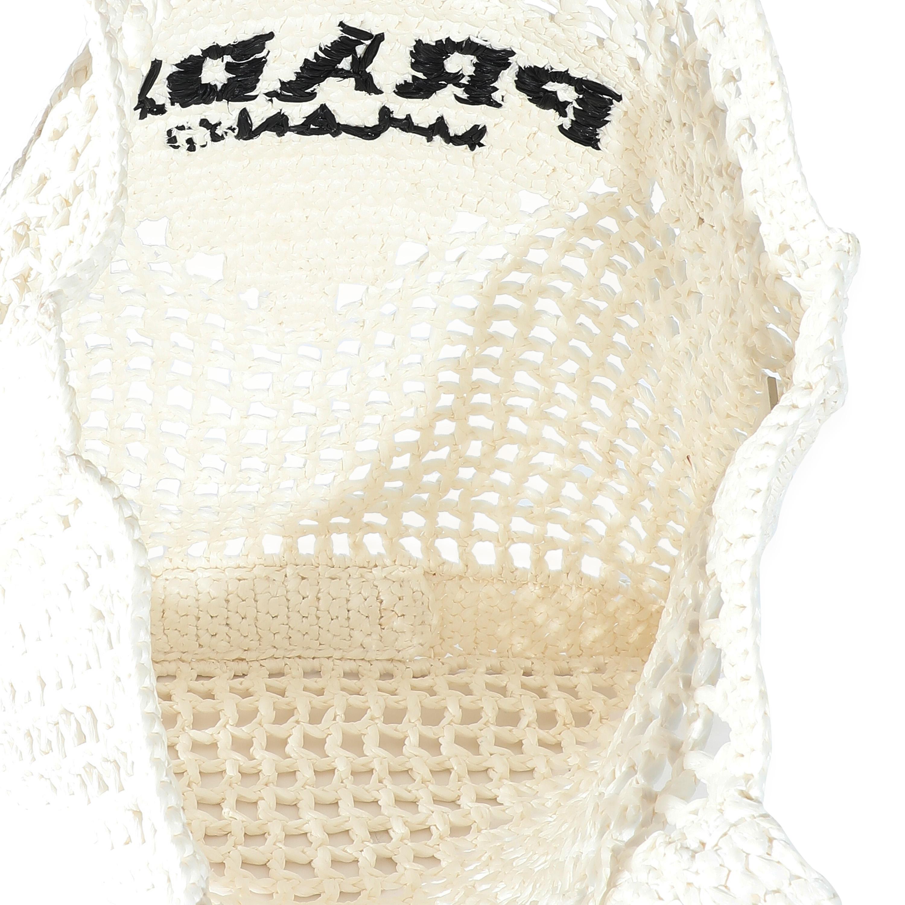 Listing Title: Prada White Raffia Crochet Triangle Logo Tote
SKU: 134578
MSRP: 2100.00 USD
Condition: Pre-owned 
Handbag Condition: Excellent
Condition Comments: Item is in excellent condition and displays light signs of wear. Exterior scuffing