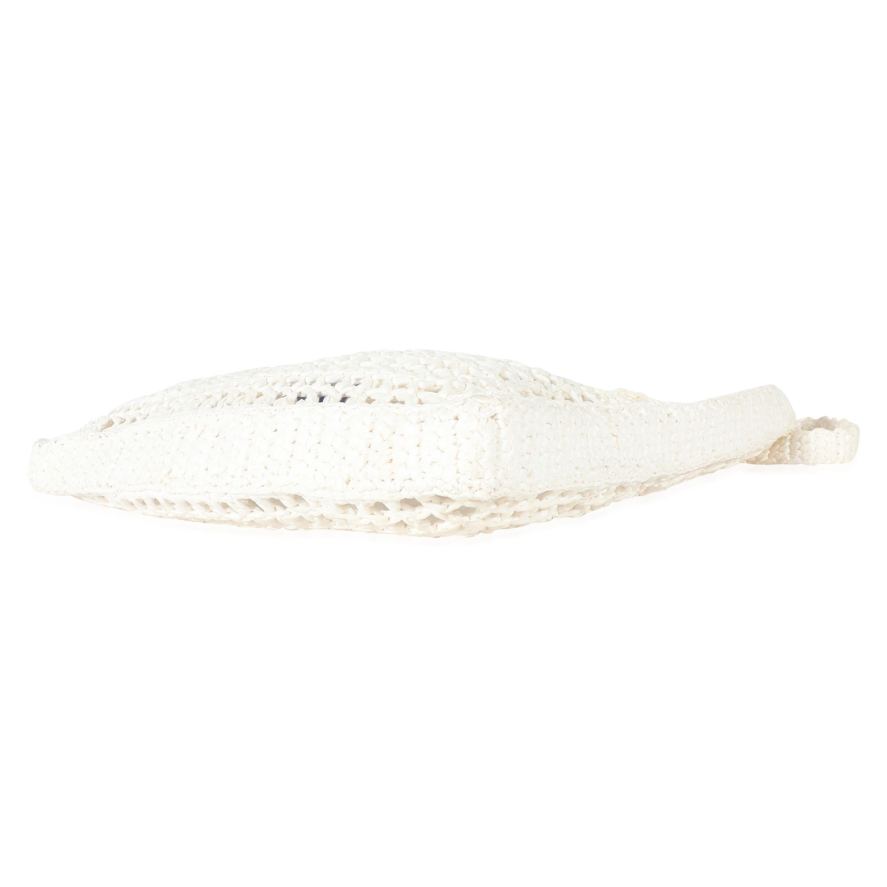 Prada White Raffia Crochet Triangle Logo Tote For Sale 1