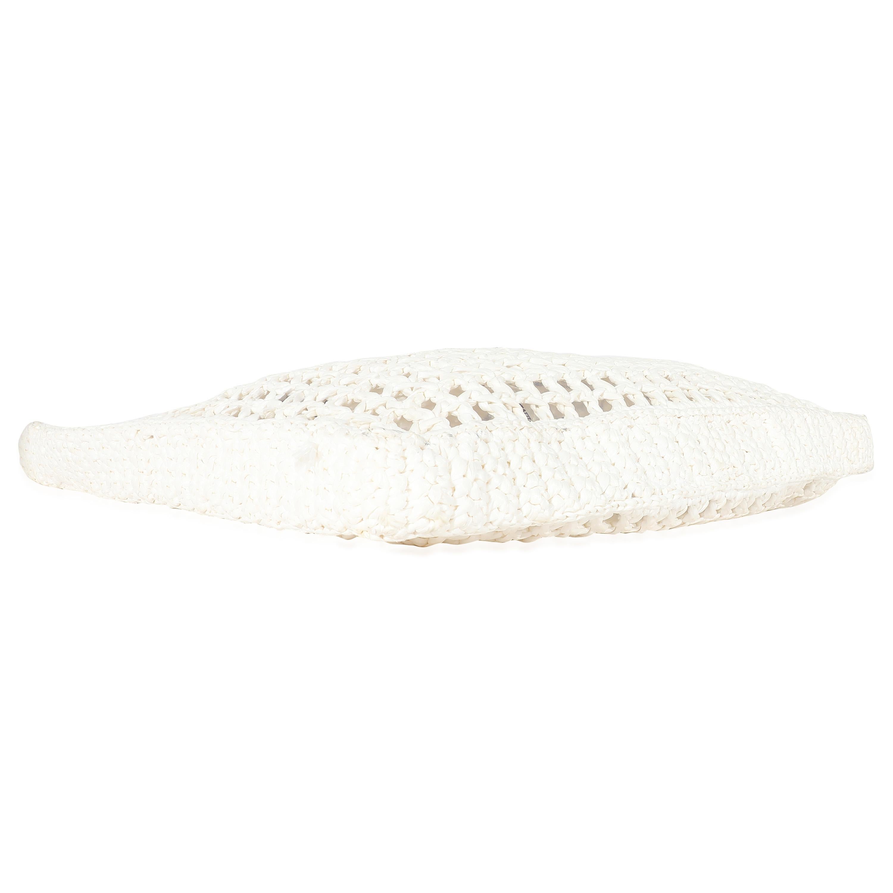 Prada White Raffia Crochet Triangle Logo Tote For Sale 2