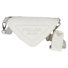 Prada White Raffia Effect Crochet Triangle Shoulder Bag