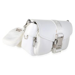 Prada White Re-Nylon Spazzolato Double Pocket Buckle Shoulder Bag