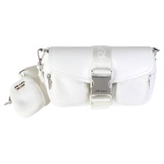 Prada White Re-Nylon Spazzolato Double Pocket Buckle Shoulder Bag
