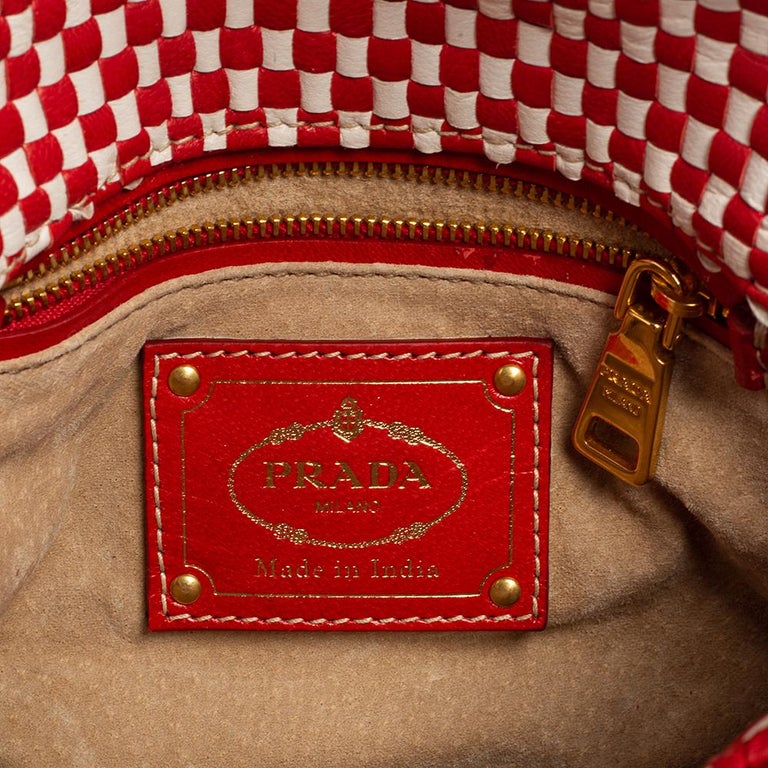 Prada White/Red Leather Madras Crossbody Bag at 1stDibs