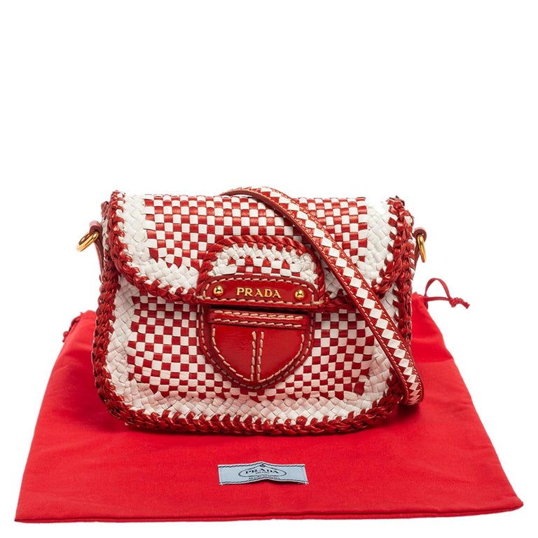 Prada White/Red Leather Madras Crossbody Bag at 1stDibs
