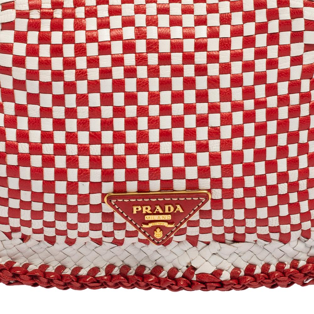 Prada White/Red Leather Madras Crossbody Bag 1