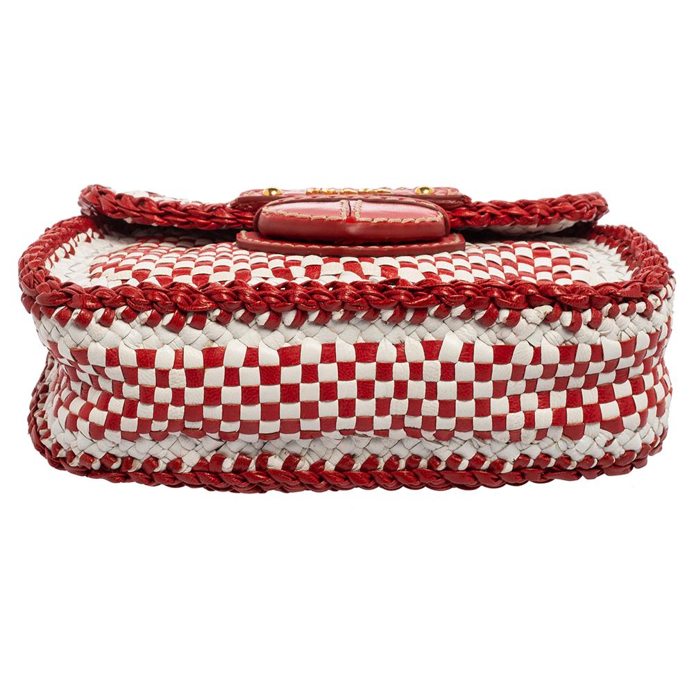 Prada White/Red Leather Madras Crossbody Bag 2