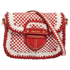 Prada White/Red Leather Madras Crossbody Bag