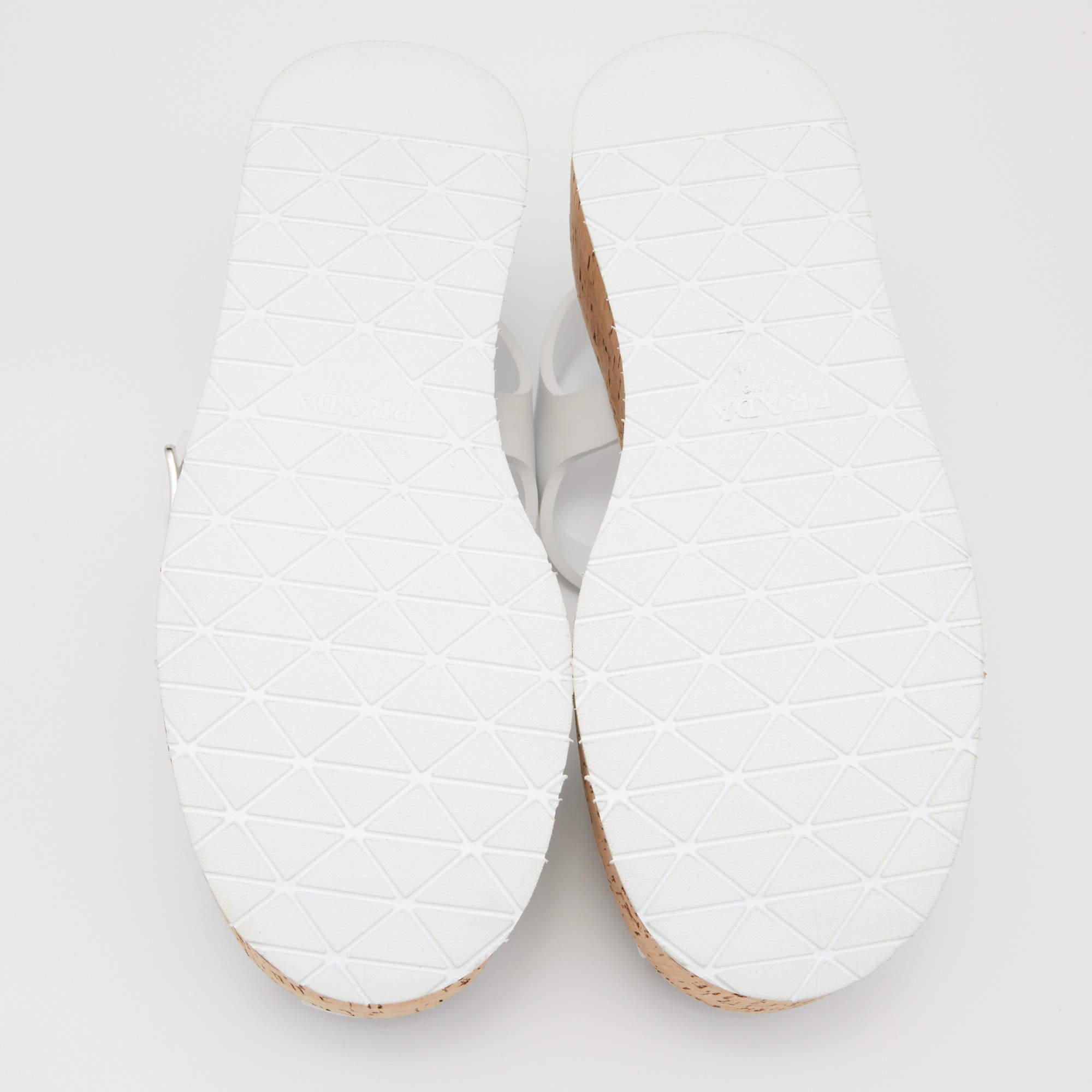Prada White Rubber Cork Wedge Ankle Strap Sandals Size 40 2