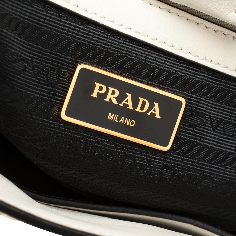 Prada White Saffiano and Soft Leather Borsa a Mano Tote 3