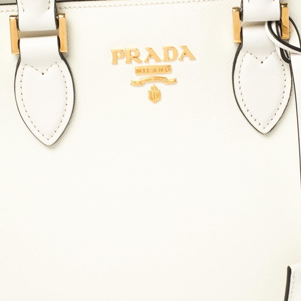 Prada White Saffiano and Soft Leather Borsa a Mano Tote 1