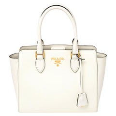 Prada White Saffiano and Soft Leather Borsa a Mano Tote