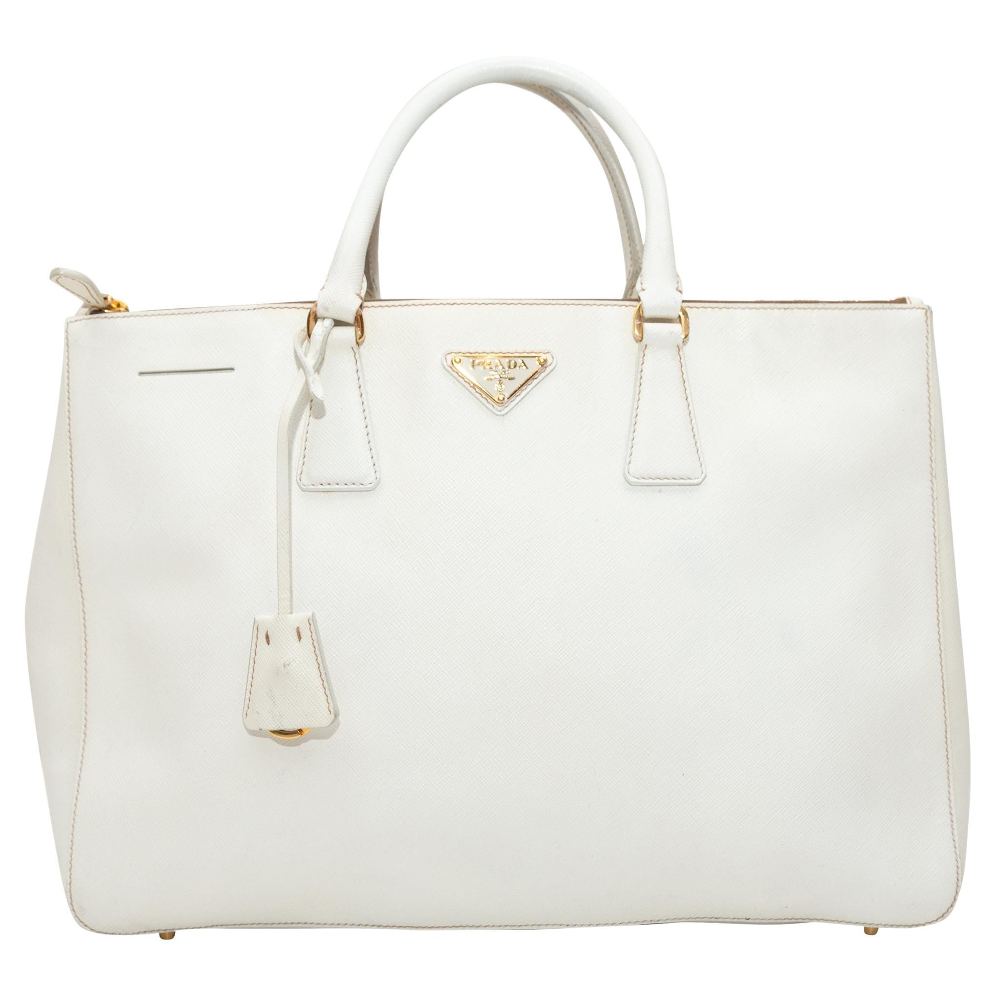 Prada White Saffiano Double Zip Galleria Tote For Sale at 1stDibs  prada  white tote bag, prada galleria bag sizes, prada saffiano double zip tote