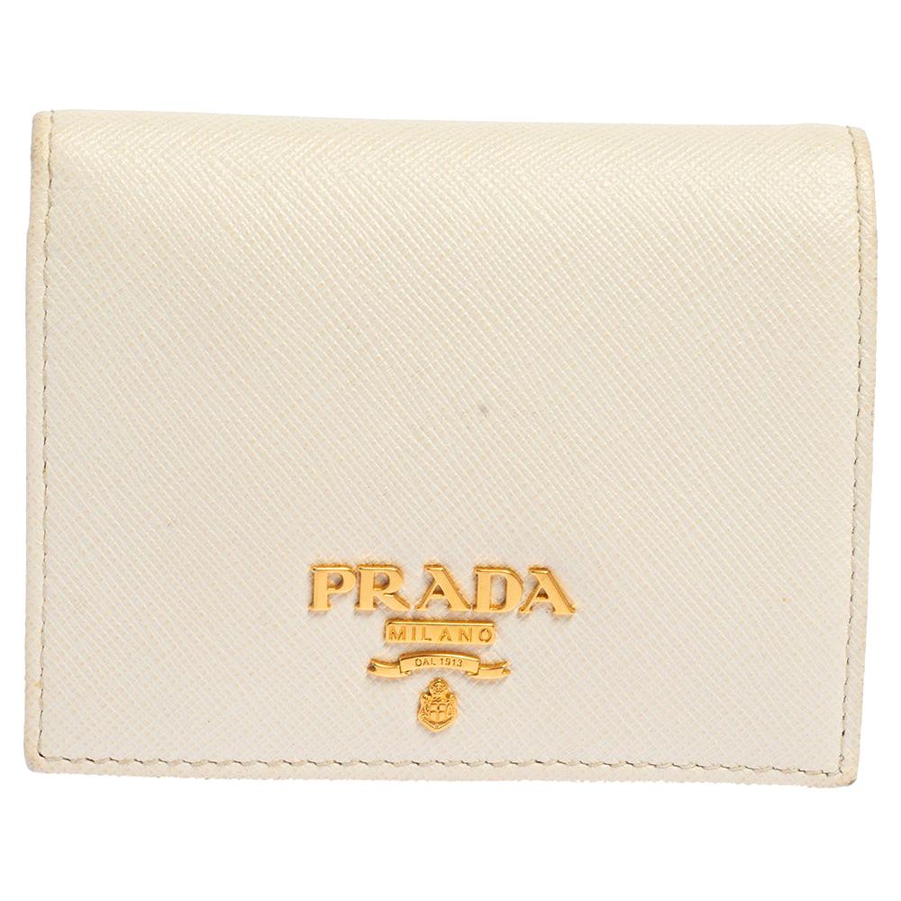 Prada White Saffiano Leather Bifold Wallet