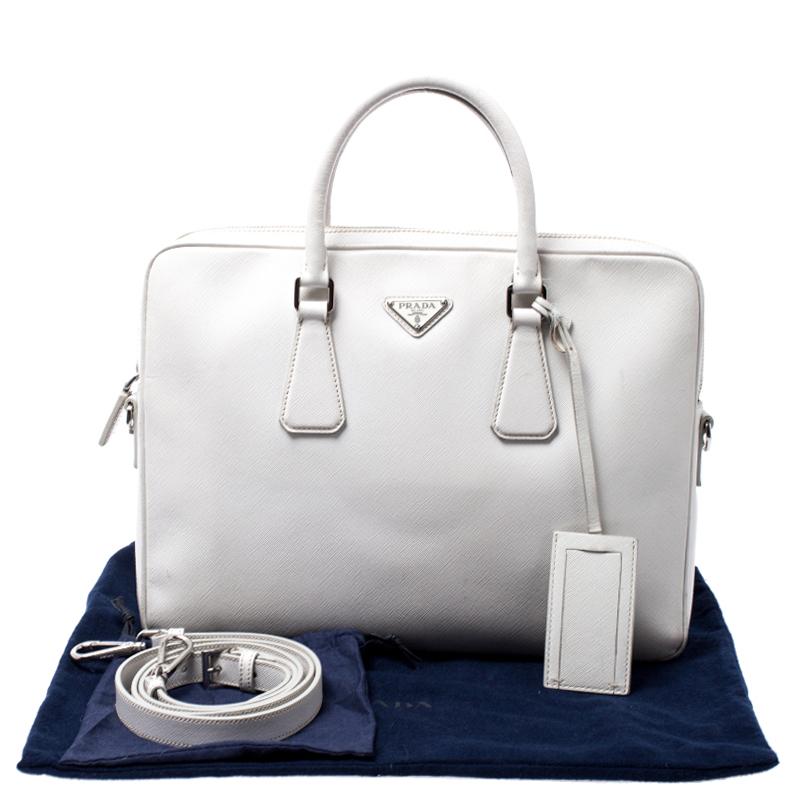 Prada White Saffiano Leather Briefcase 3