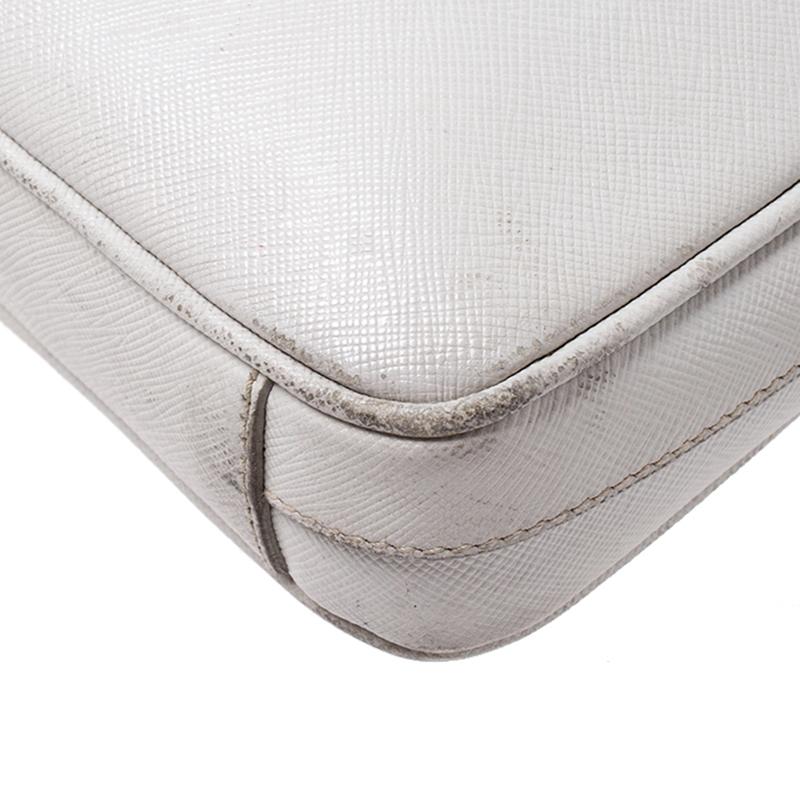 Gray Prada White Saffiano Leather Briefcase