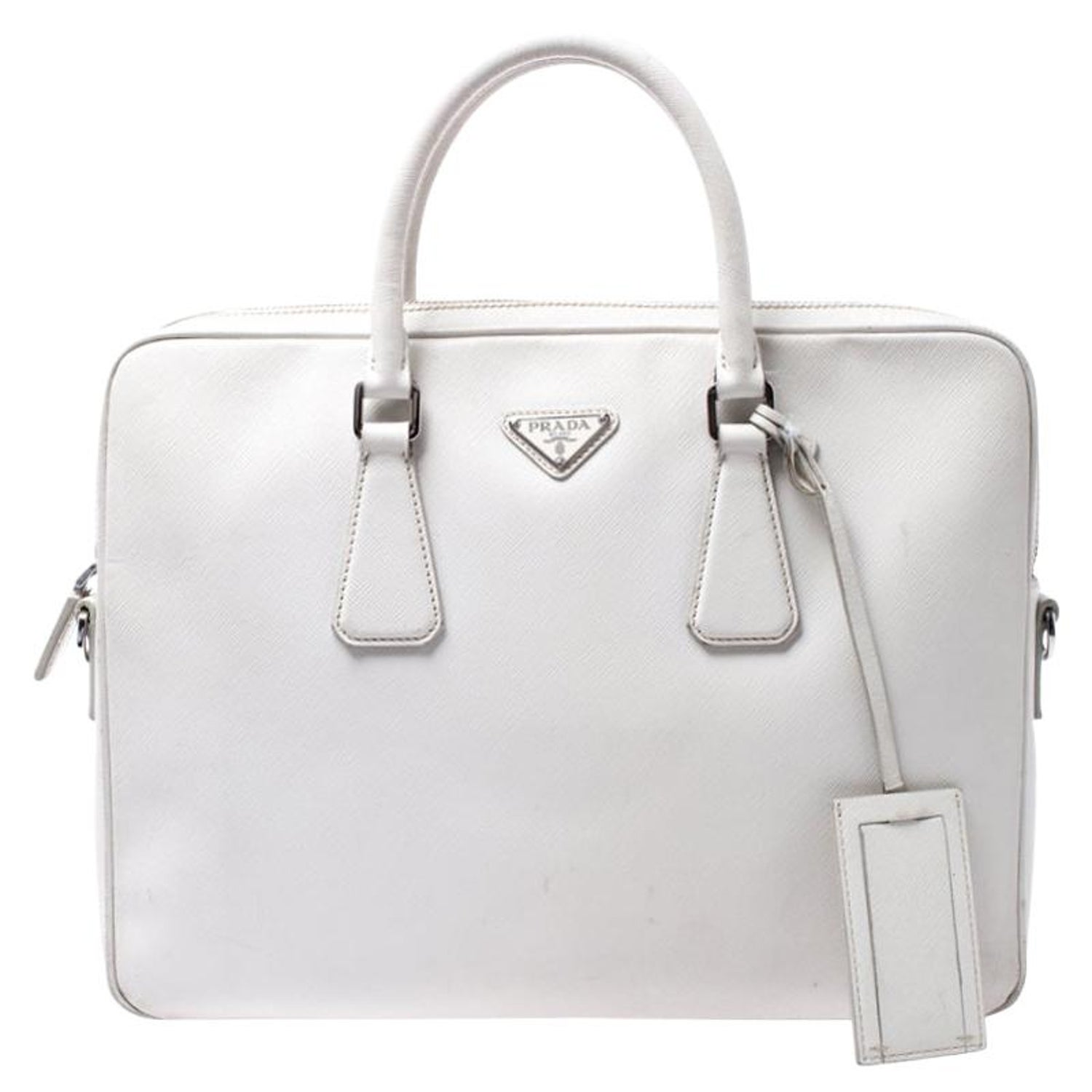 Prada White Saffiano Leather Briefcase at 1stDibs | white briefcase, prada  briefcase