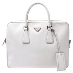 Prada White Saffiano Leather Briefcase