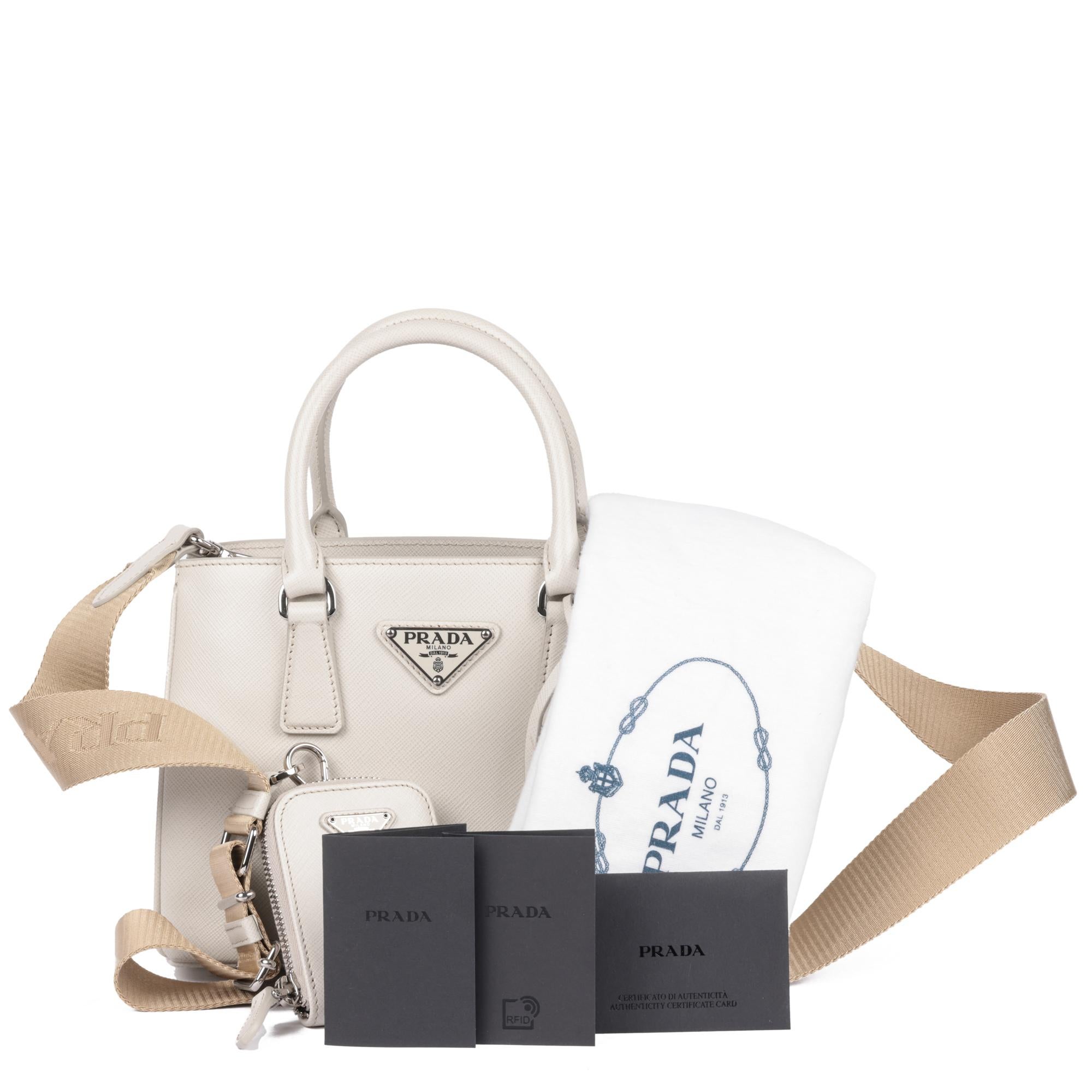 PRADA White Saffiano Leather Mini Galleria Tote 3