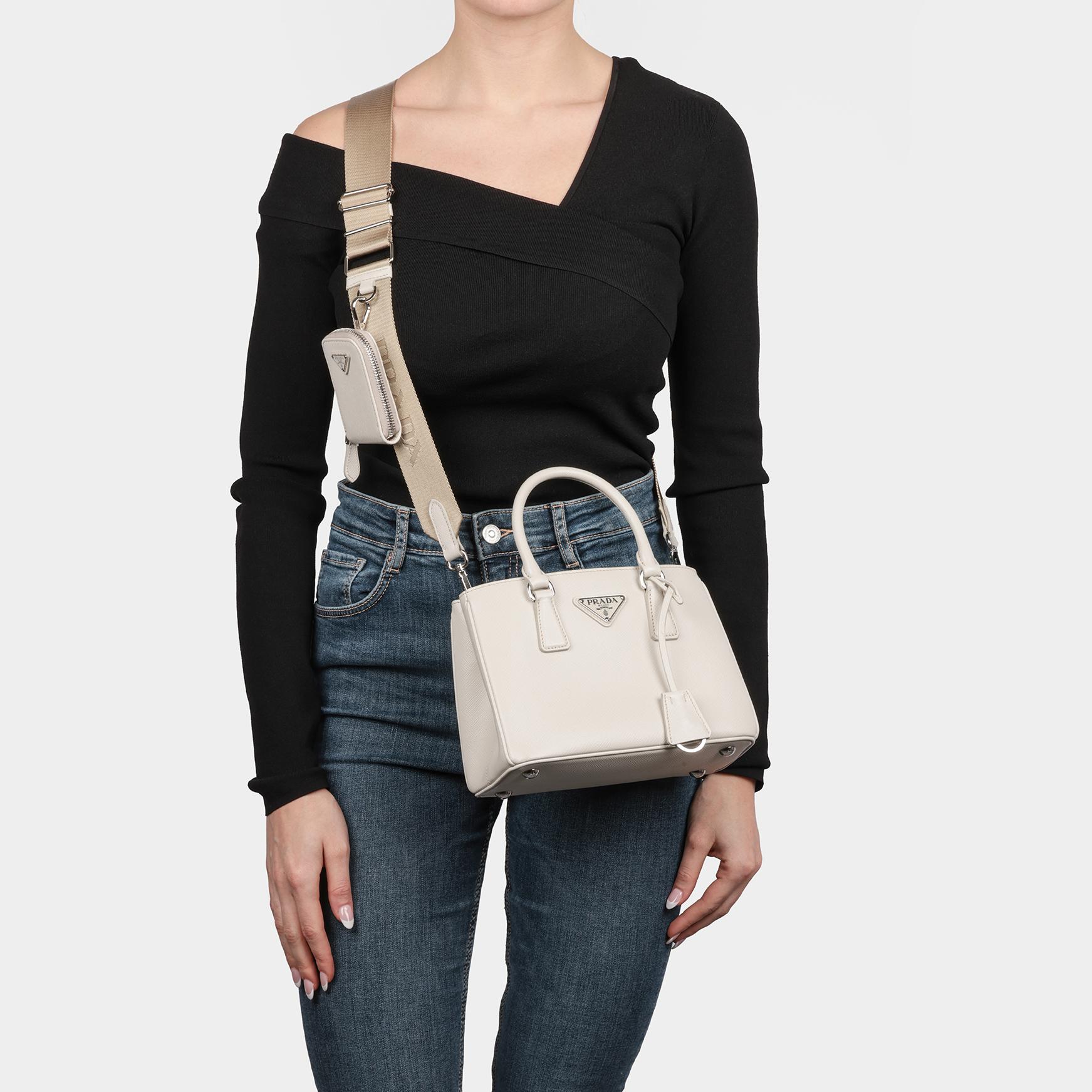 PRADA White Saffiano Leather Mini Galleria Tote 4
