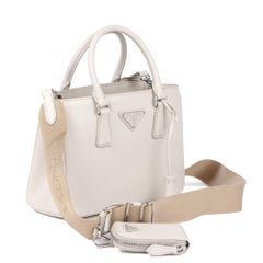 PRADA White Saffiano Leather Mini Galleria Tote