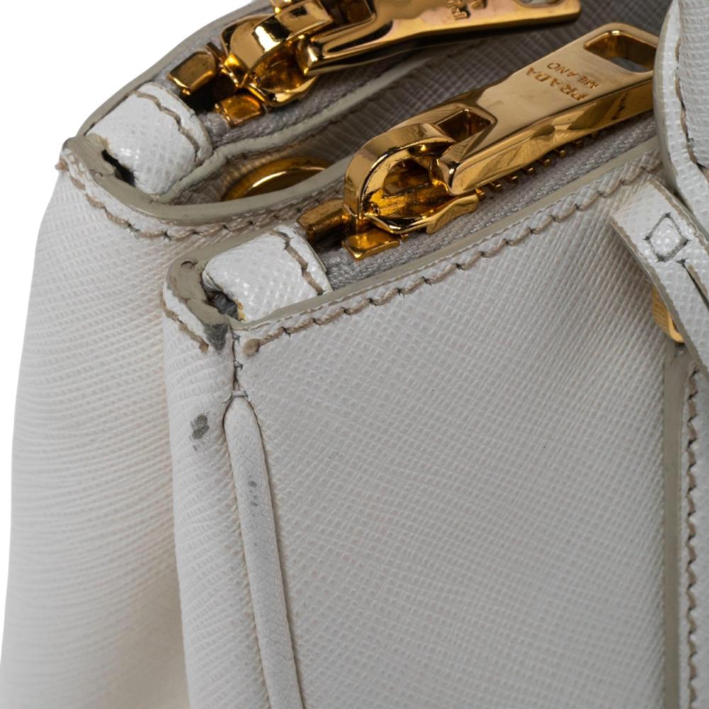 Women's Prada White Saffiano Leather Mini Galleria Tote